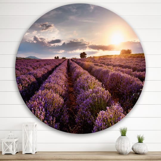 Designart - Sunrise & Dramatic Clouds Over Lavender Field V
